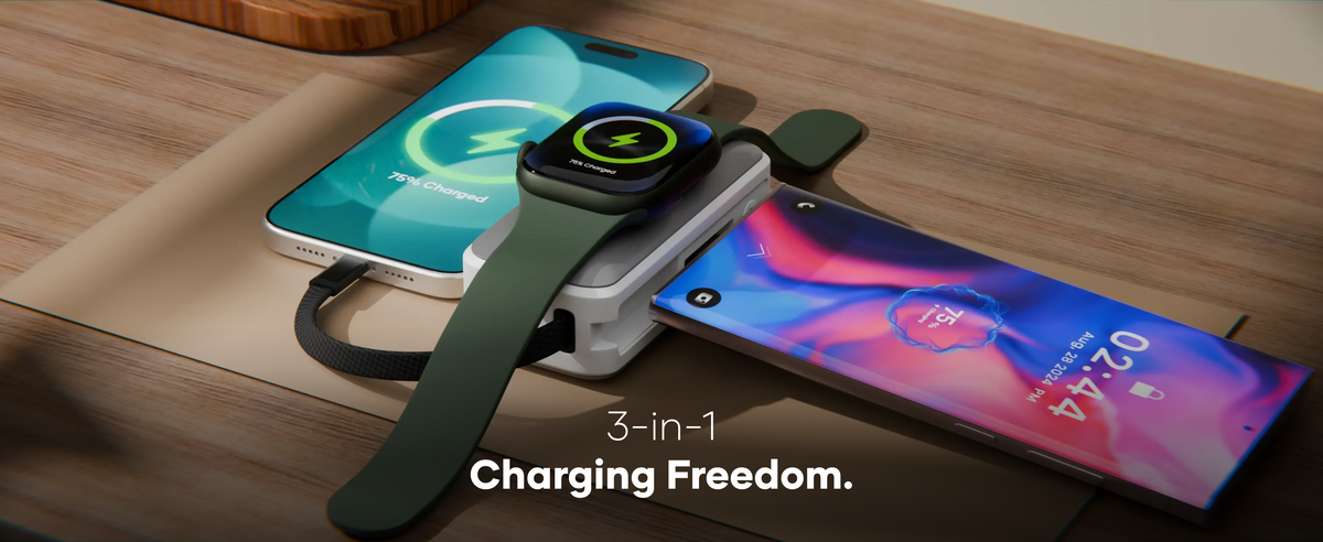 alain Pocket Charge Pro 22.5W Fast Charging Power Bank 5000 mAh with Apple Watch Pad - Grey