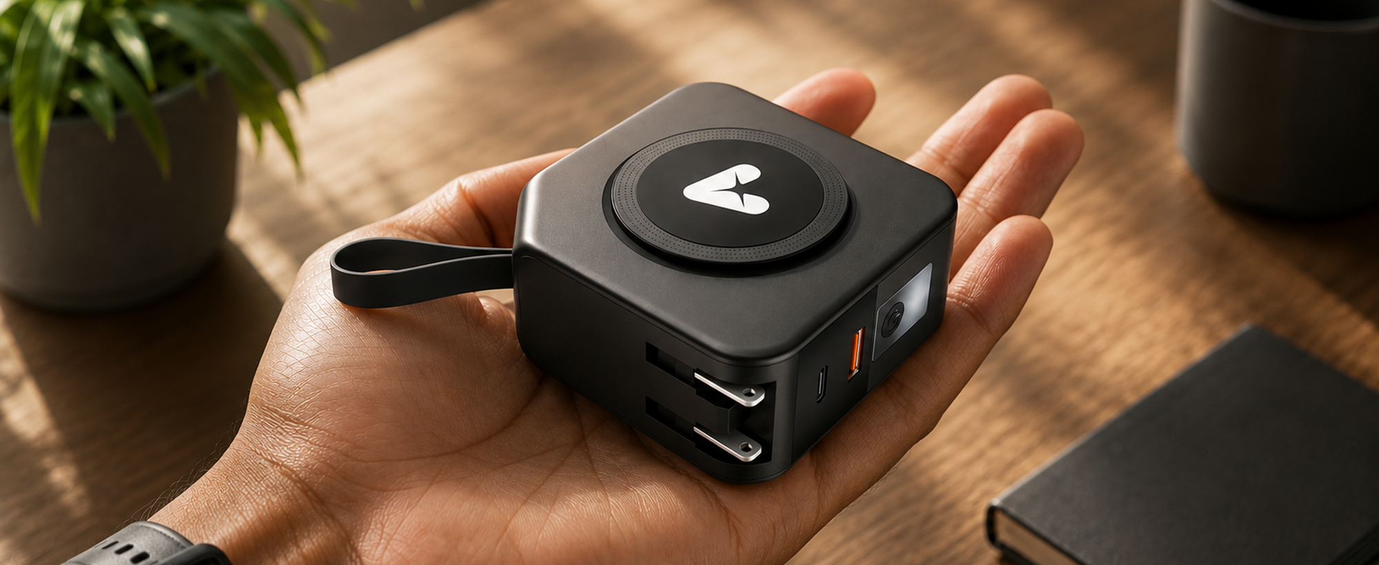 alain TravelMate 2-in-1 Wireless Power Bank & Wall Adapter 10000 mAh - Black