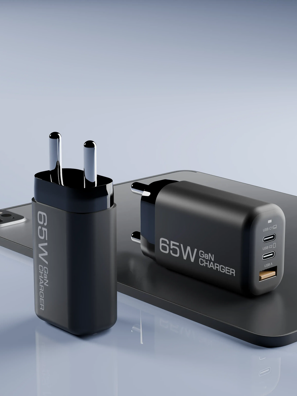 alain HyperLux 65W GaN Fast Charger 3 Ports (2 USB-C + 1 USB-A) - Black