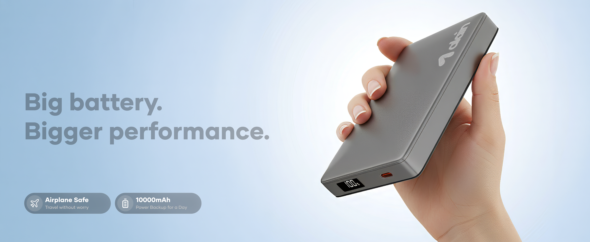 alain Magon MagSafe-Compatible Wireless Power Bank 10000 mAh with Digital Display - Grey
