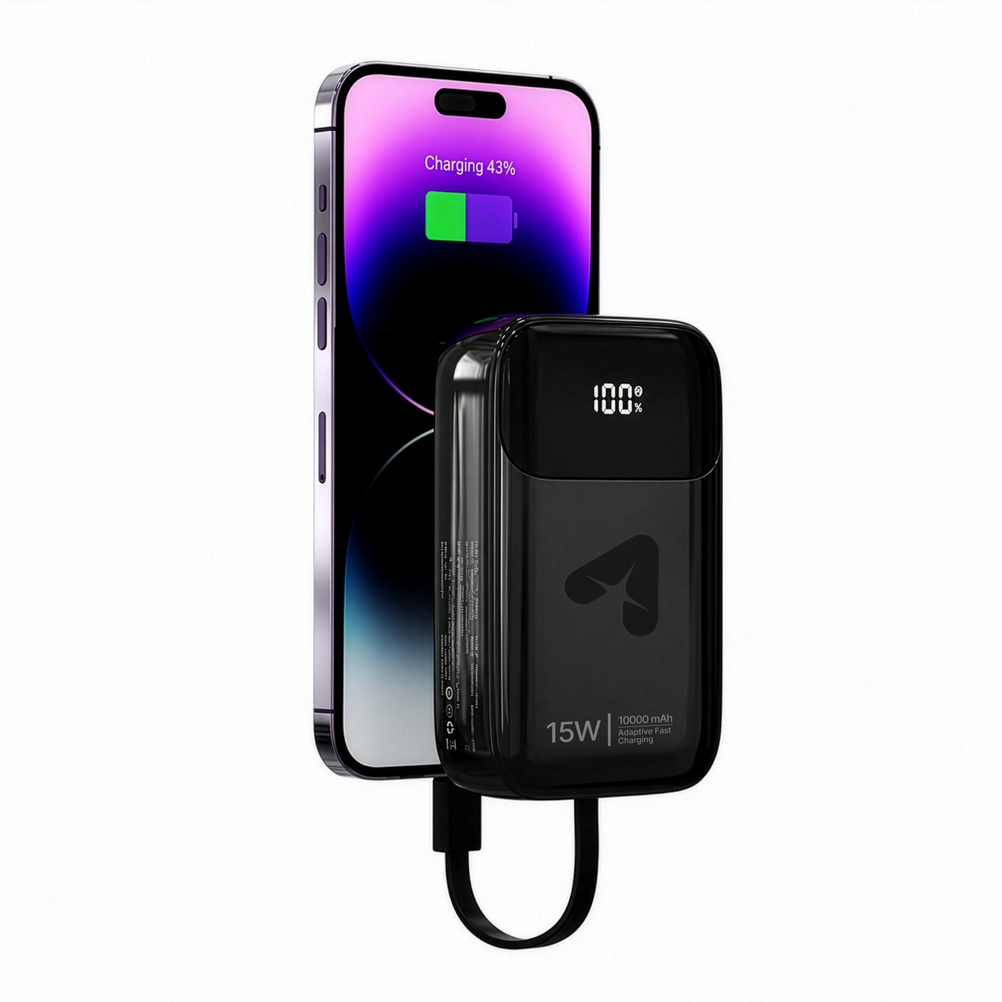 alain PowerFlex 10000mAh power bank with built-in Type-C and Lightning cables India 2026