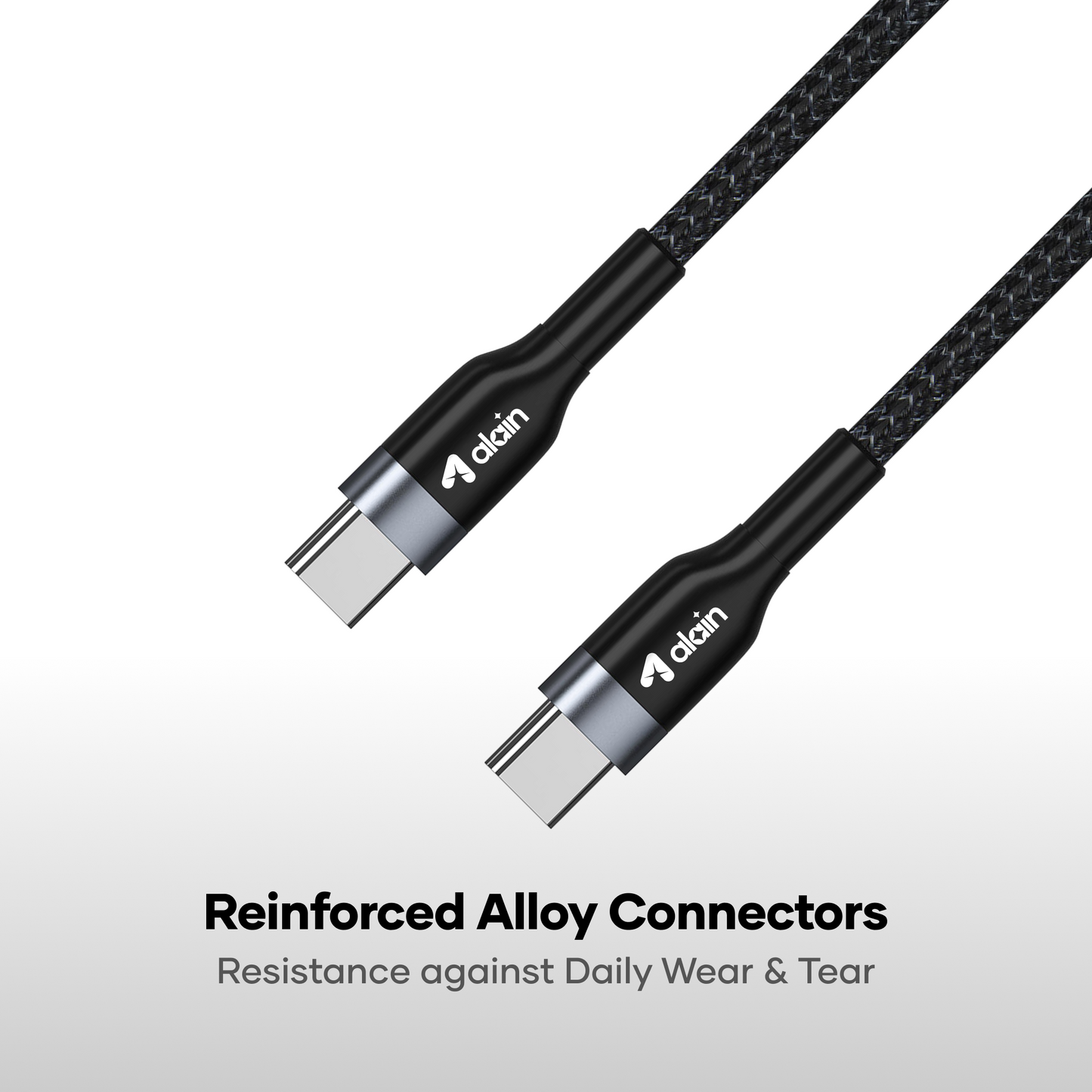 alain Deluxe USB-C to USB-C Nylon Braided Fast Charging Cable 80W 1.2m - Black