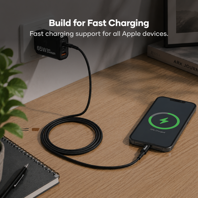 alain Nexo USB-C to Lightning Nylon Braided Fast Charging Cable 27W 1.2m - Black