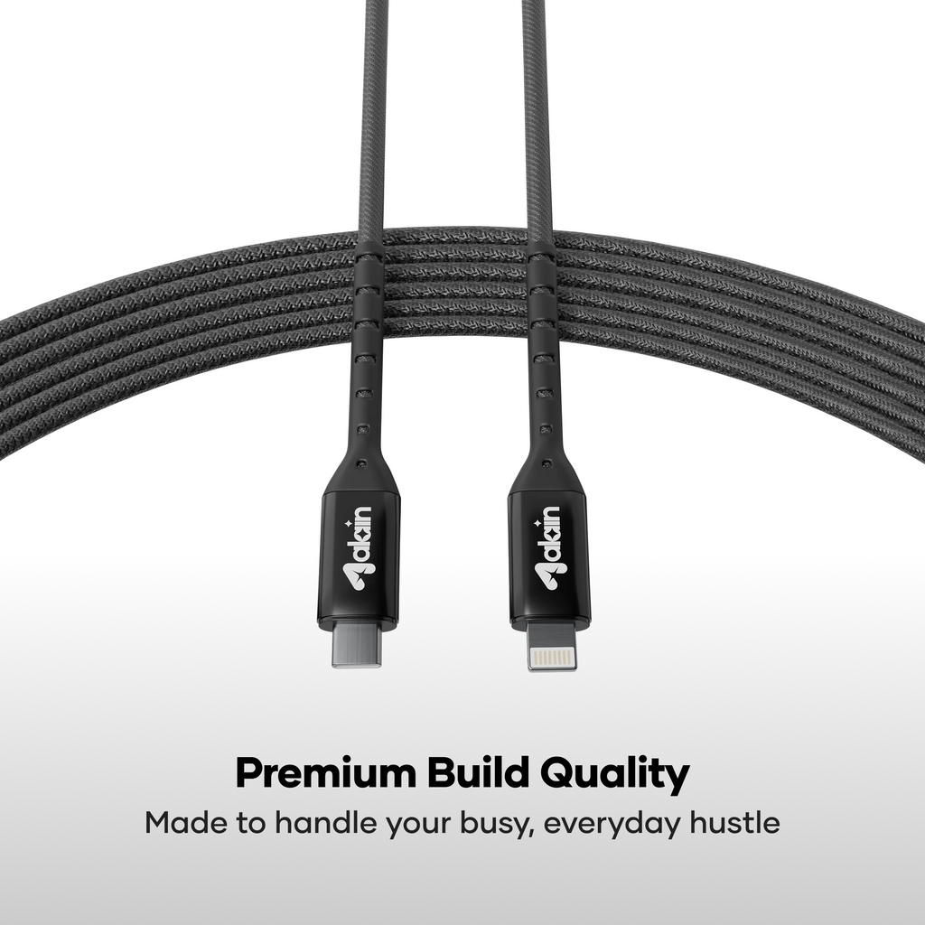 alain Nexo USB-C to Lightning Nylon Braided Fast Charging Cable 27W 1.2m - Black
