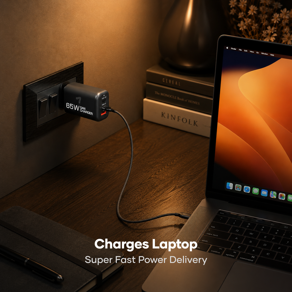 alain HyperLux 65W GaN Fast Charger 3 Ports (2 USB-C + 1 USB-A) - Black