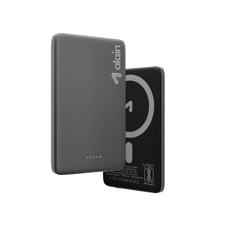 alain Air Mag 5000mAh Magnetic Wireless Power Bank, 20W PD Type C Fast Charging 15W MagSafe Compatible Portable Battery Backup for iPhone, Samsung, Android (Black)