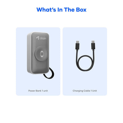 alain Pocket Charge Pro 5000mAh Mini Power Bank | 22.5W Type-C & Lightning Fast Charging Output | 2.5W Wireless Charging | LED Indicators, Multi-Layer Protections, Android & iPhone Support (Grey)