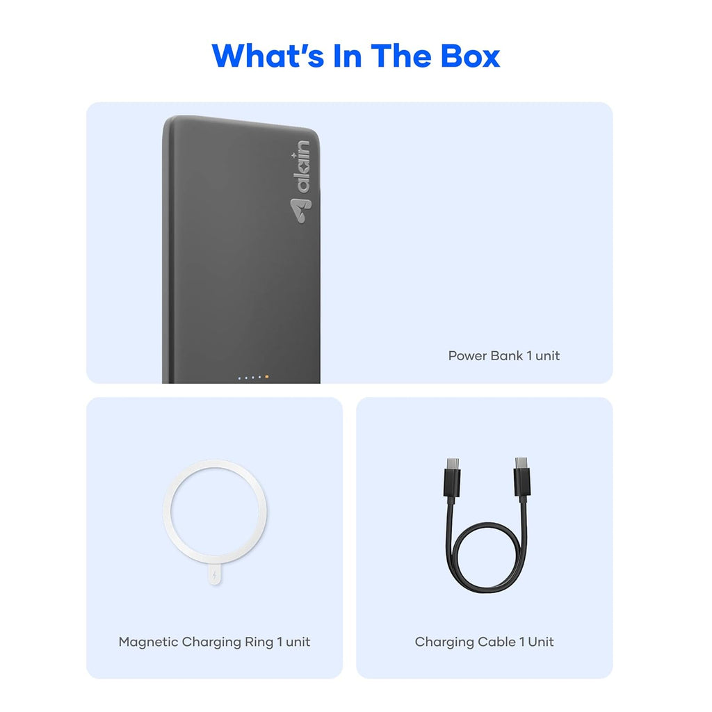 alain Air Mag 5000mAh Magnetic Wireless Power Bank, 20W PD Type C Fast Charging 15W MagSafe Compatible Portable Battery Backup for iPhone, Samsung, Android (Black)