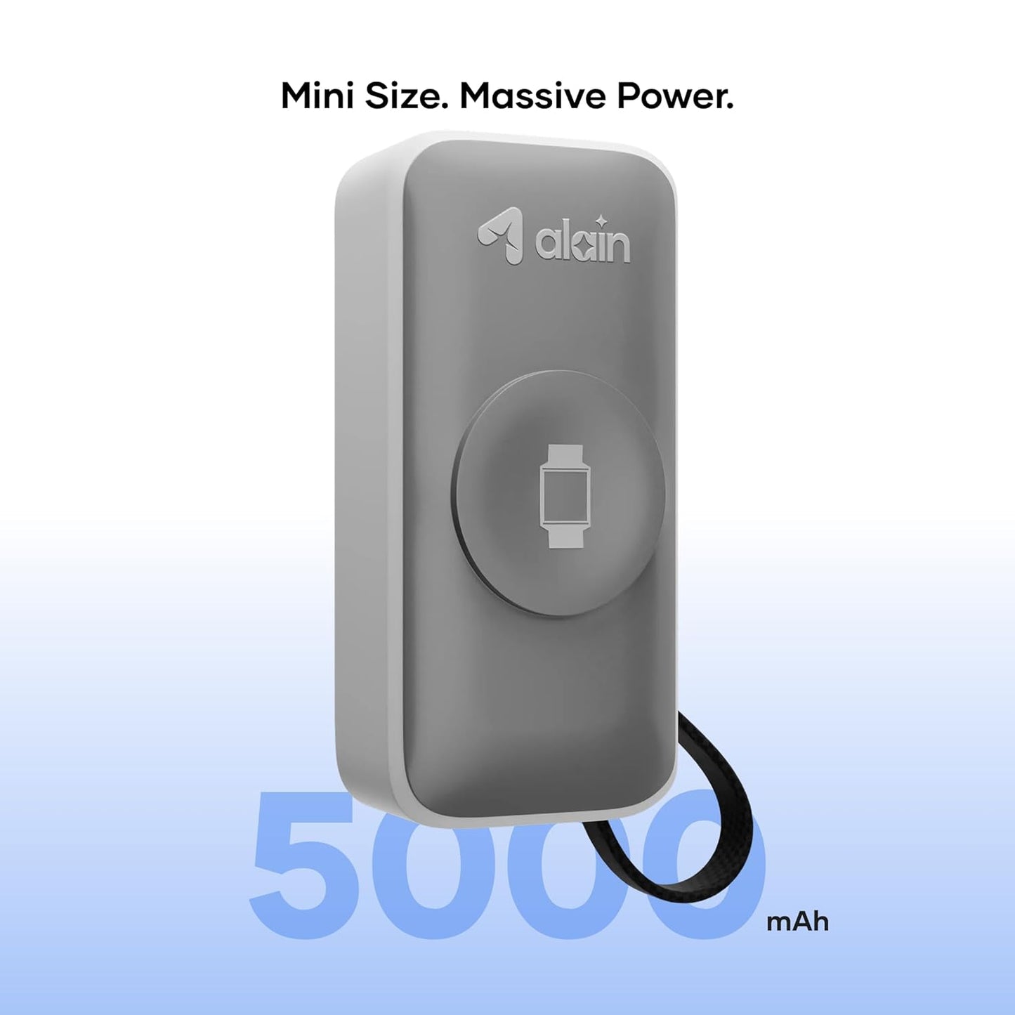 alain Pocket Charge Pro 5000mAh Mini Power Bank | 22.5W Type-C & Lightning Fast Charging Output | 2.5W Wireless Charging | LED Indicators, Multi-Layer Protections, Android & iPhone Support (Grey)