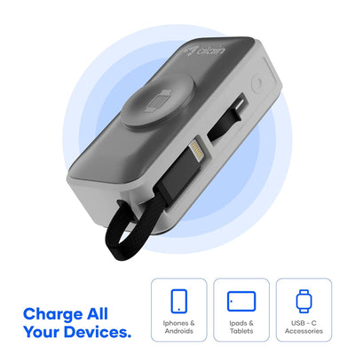 alain Pocket Charge Pro 5000mAh Mini Power Bank | 22.5W Type-C & Lightning Fast Charging Output | 2.5W Wireless Charging | LED Indicators, Multi-Layer Protections, Android & iPhone Support (Grey)