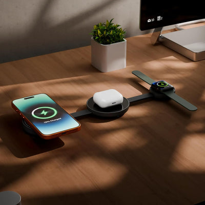 alain Trifold 3-in-1 Foldable Wireless Charging Station 15W - Black