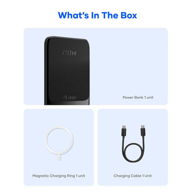 alain Prime Wireless 5000mAh Power Bank | Compatible with 20W PD Type C Fast Charging & 15W Wireless Output | Portable Slim Powerbank for iPhones, Androids (Black)