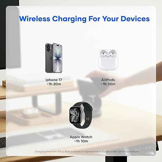 alain Trifold 3-in-1 Foldable Wireless Charging Station 15W - Black
