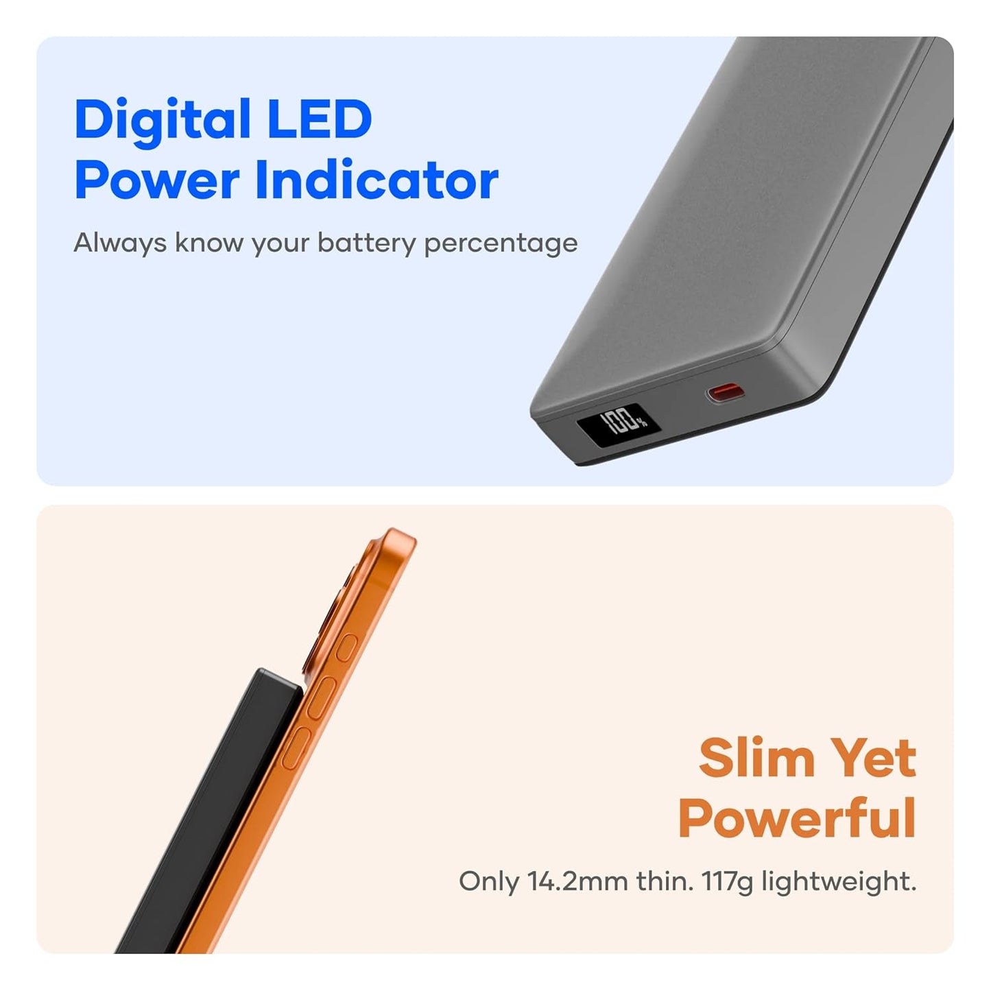 alain Magon MagSafe-Compatible Wireless Power Bank 10000 mAh with Digital Display - Grey