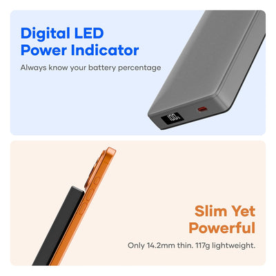 alain Magon MagSafe-Compatible Wireless Power Bank 10000 mAh with Digital Display - Grey