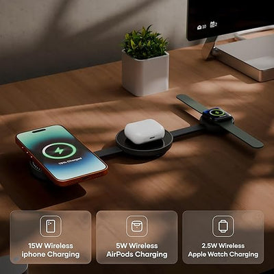 alain Trifold 3-in-1 Foldable Wireless Charging Station 15W - Black