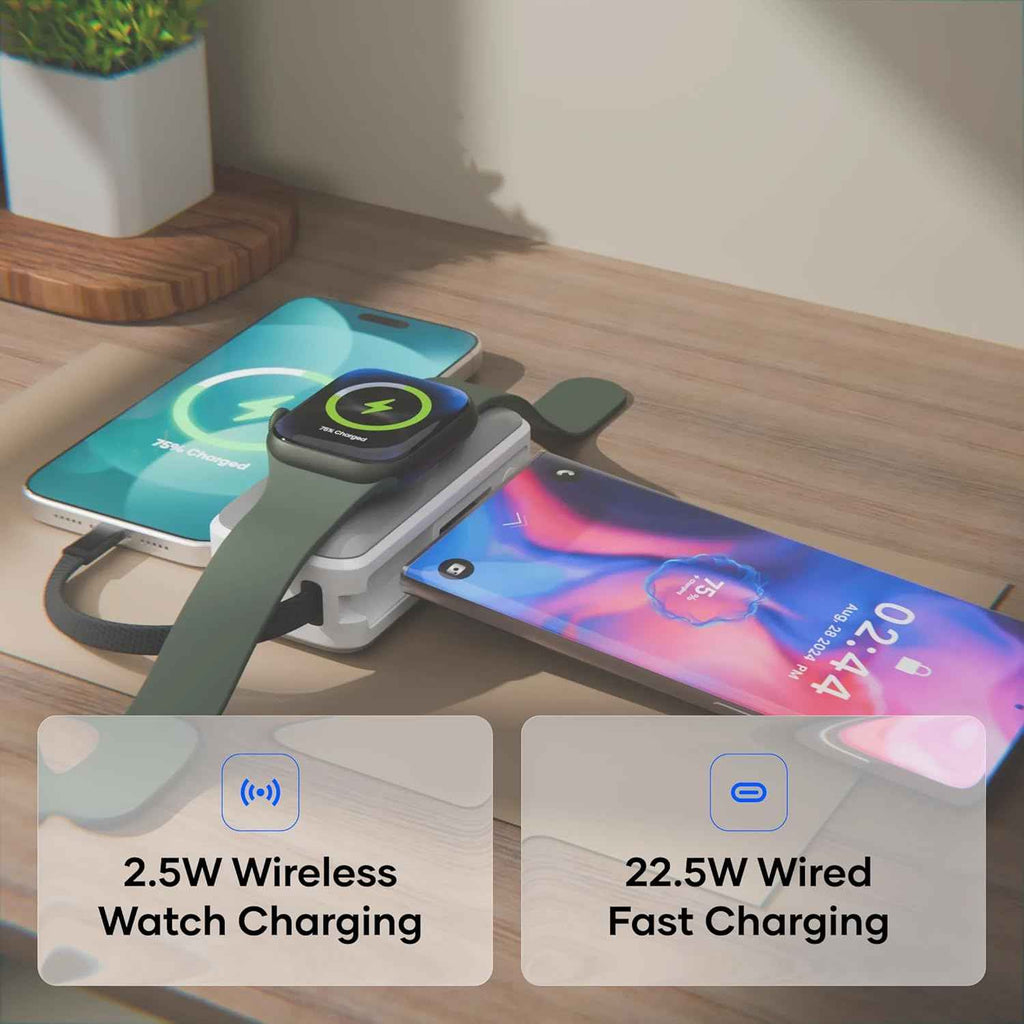 alain Pocket Charge Pro 22.5W Fast Charging Power Bank 5000 mAh with Apple Watch Pad - Grey