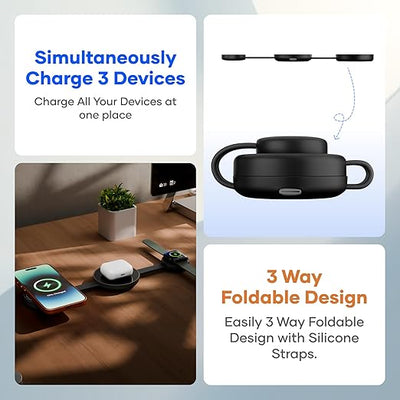 alain Trifold 3-in-1 Foldable Wireless Charging Station 15W - Black