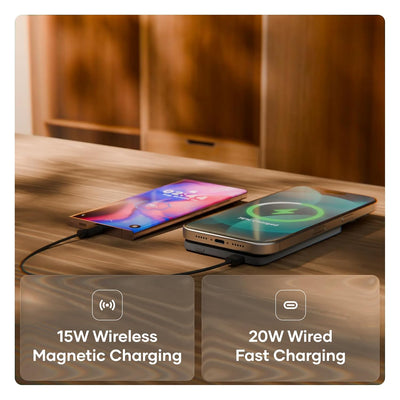 alain Air Mag 5000mAh Magnetic Wireless Power Bank, 20W PD Type C Fast Charging 15W MagSafe Compatible Portable Battery Backup for iPhone, Samsung, Android (Black)