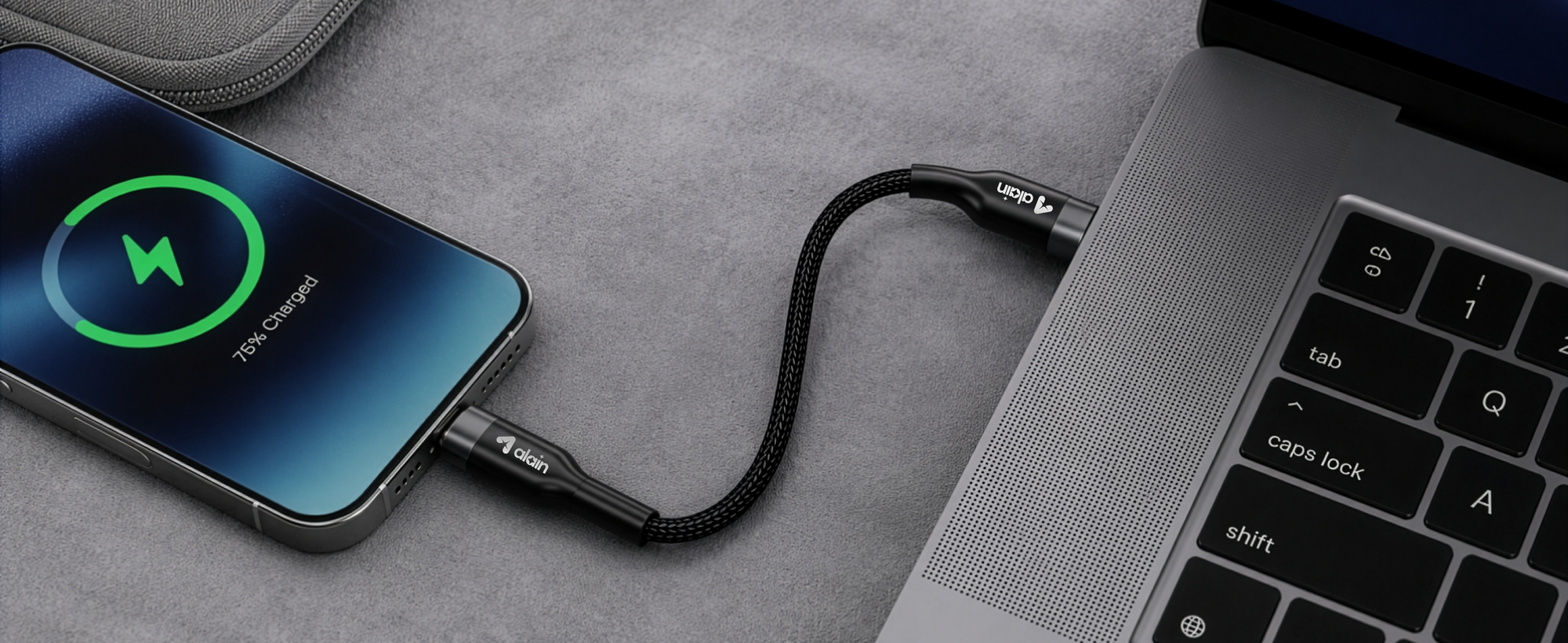 alain Deluxe USB-C to USB-C Nylon Braided Fast Charging Cable 80W 1.2m - Black