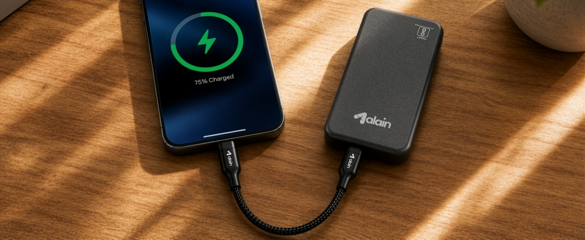 alain Deluxe USB-C to USB-C Nylon Braided Fast Charging Cable 80W 1.2m - Black