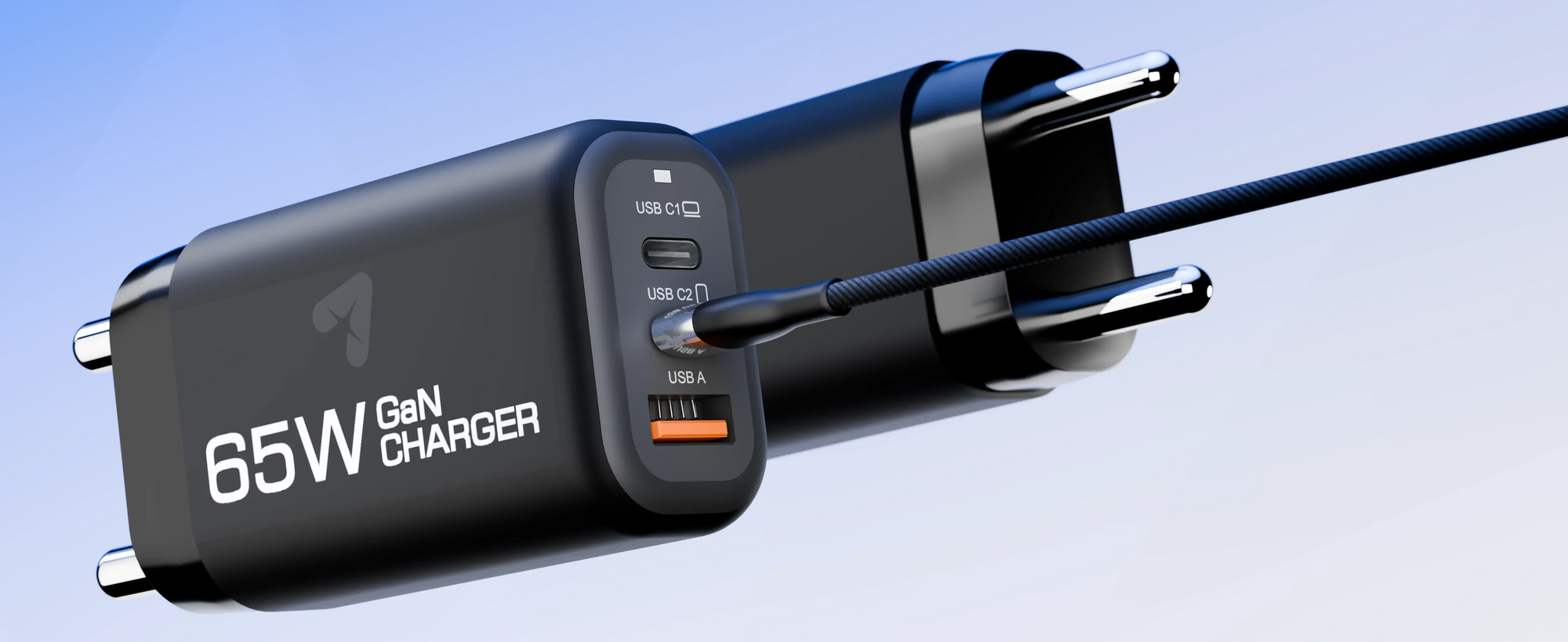 alain HyperLux 65W GaN Fast Charger 3 Ports (2 USB-C + 1 USB-A) - Black