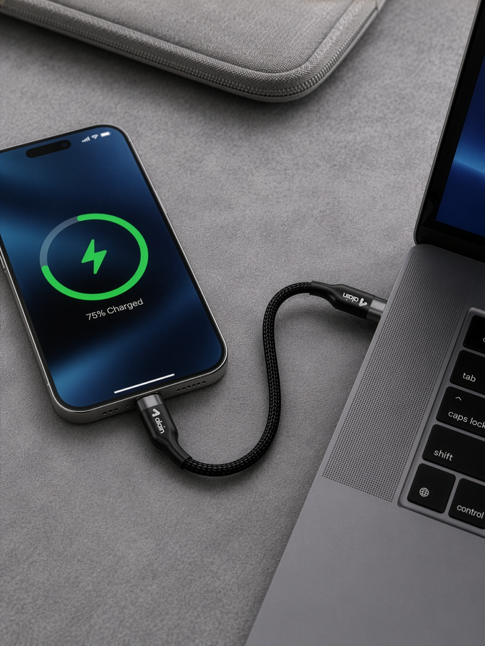 alain Deluxe USB-C to USB-C Nylon Braided Fast Charging Cable 80W 1.2m - Black