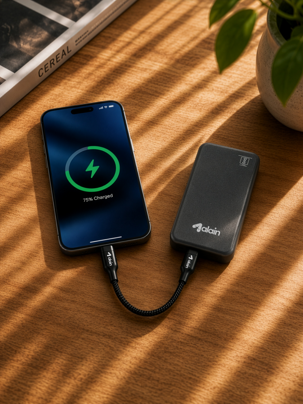 alain Deluxe USB-C to USB-C Nylon Braided Fast Charging Cable 80W 1.2m - Black