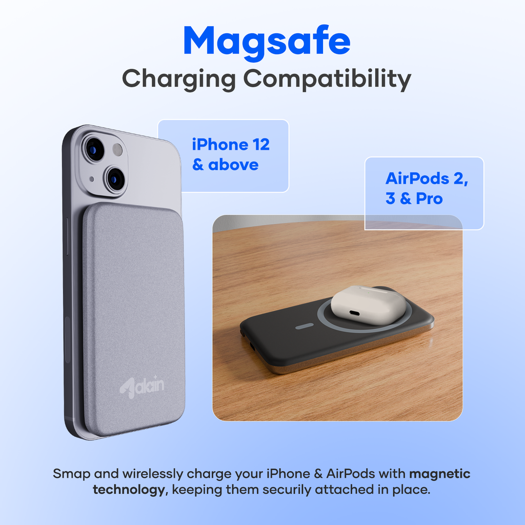 MagSafe wireless charger with iPhone 12 and AirPods Pro, magnetic charging technology