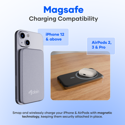 MagSafe wireless charger with iPhone 12 and AirPods Pro, magnetic charging technology