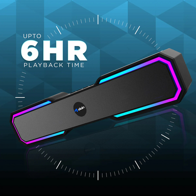 Wireless portable speaker with RGB lights, up to 6 hours playback time, black background